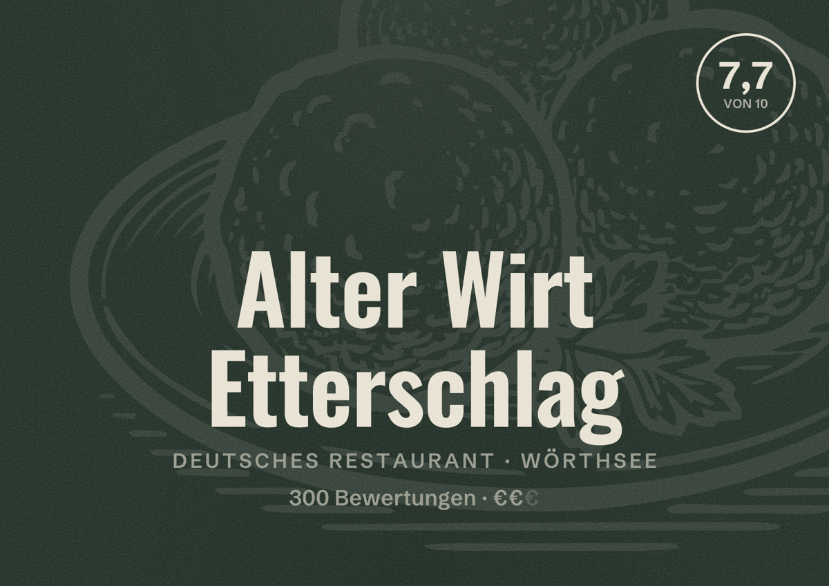 Illustriertes Poster von Alter Wirt Etterschlag, Deutsches Restaurant in Wörthsee: Bewertung 7,7 von 10 aus 300 Bewertungen, Preisniveau €€