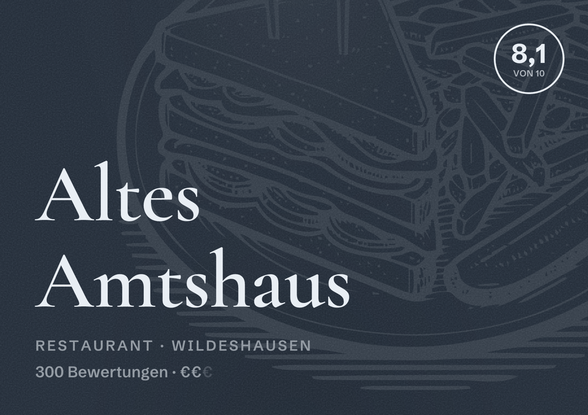 Illustriertes Poster von Altes Amtshaus, Restaurant in Wildeshausen: Bewertung 8,1 von 10 aus 300 Bewertungen, Preisniveau €€