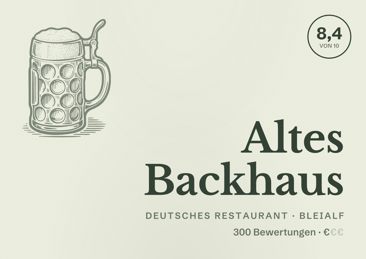 Illustriertes Poster von Altes Backhaus, Deutsches Restaurant in Bleialf: Bewertung 8,4 von 10 aus 300 Bewertungen, Preisniveau €