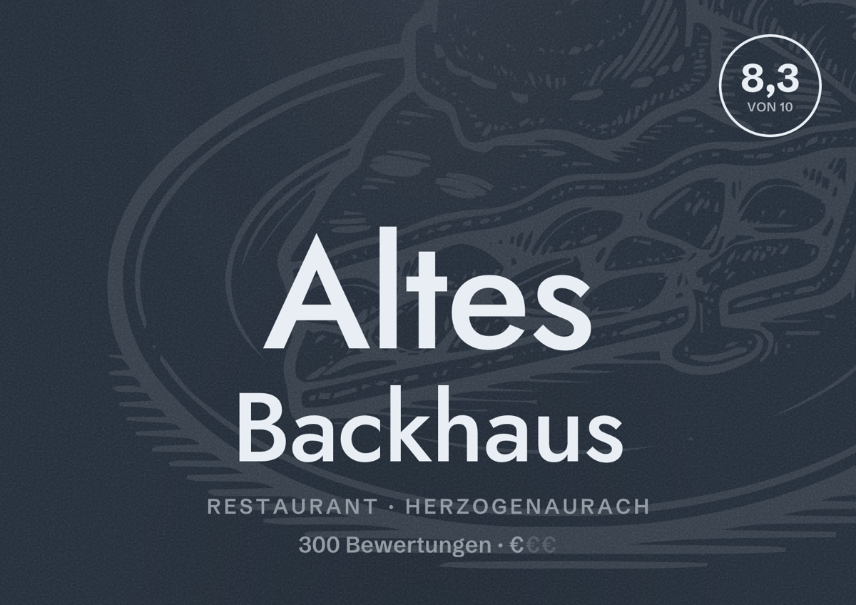 Illustriertes Poster von Altes Backhaus, Restaurant in Herzogenaurach: Bewertung 8,3 von 10 aus 300 Bewertungen, Preisniveau €