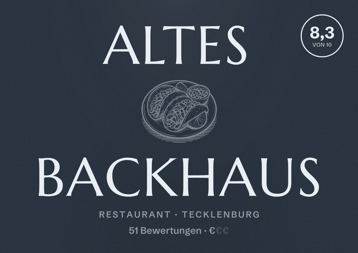 Illustriertes Poster von Altes Backhaus, Restaurant in Tecklenburg: Bewertung 8,3 von 10 aus 51 Bewertungen, Preisniveau €