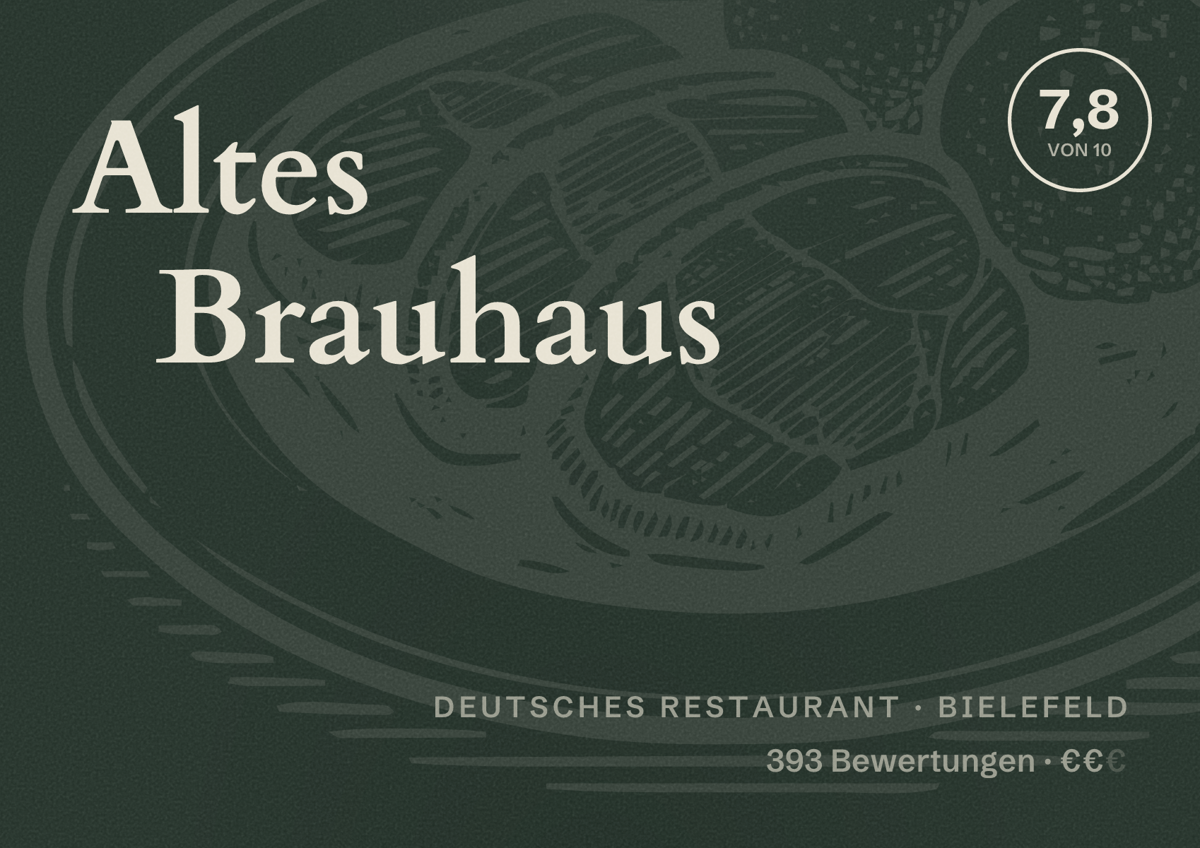 Illustriertes Poster von Altes Brauhaus, Deutsches Restaurant in Bielefeld: Bewertung 7,8 von 10 aus 393 Bewertungen, Preisniveau €€