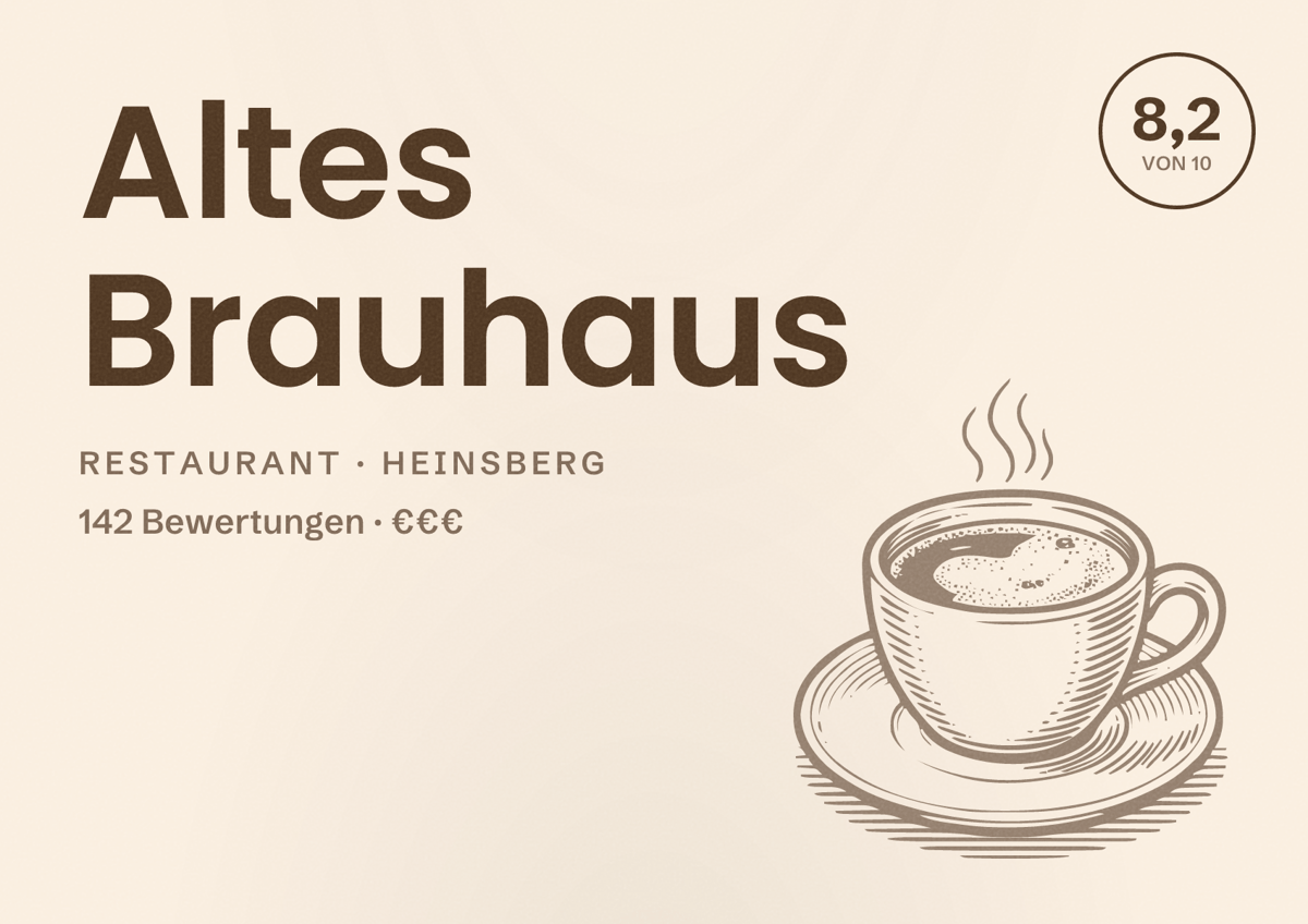 Illustriertes Poster von Altes Brauhaus, Restaurant in Heinsberg: Bewertung 8,2 von 10 aus 142 Bewertungen, Preisniveau €€€
