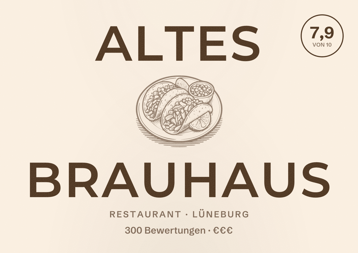 Illustriertes Poster von Altes Brauhaus, Restaurant in Lüneburg: Bewertung 7,9 von 10 aus 300 Bewertungen, Preisniveau €€€