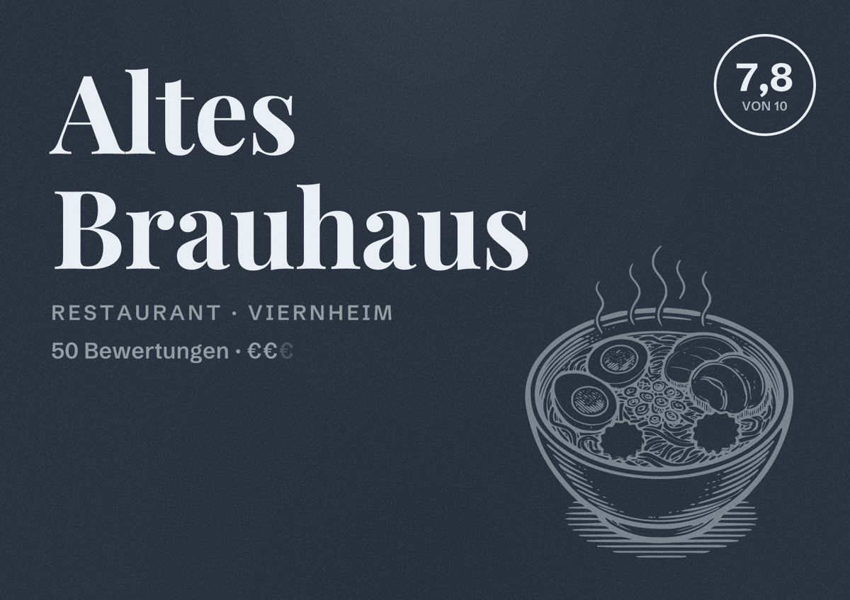 Illustriertes Poster von Altes Brauhaus, Restaurant in Viernheim: Bewertung 7,8 von 10 aus 50 Bewertungen, Preisniveau €€