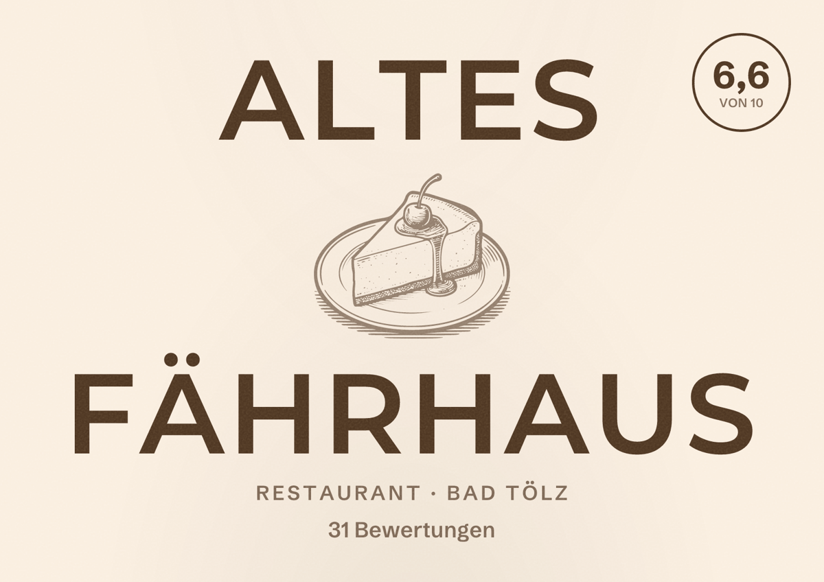 Illustriertes Poster von Altes Fährhaus, Restaurant in Bad Tölz: Bewertung 6,6 von 10 aus 31 Bewertungen