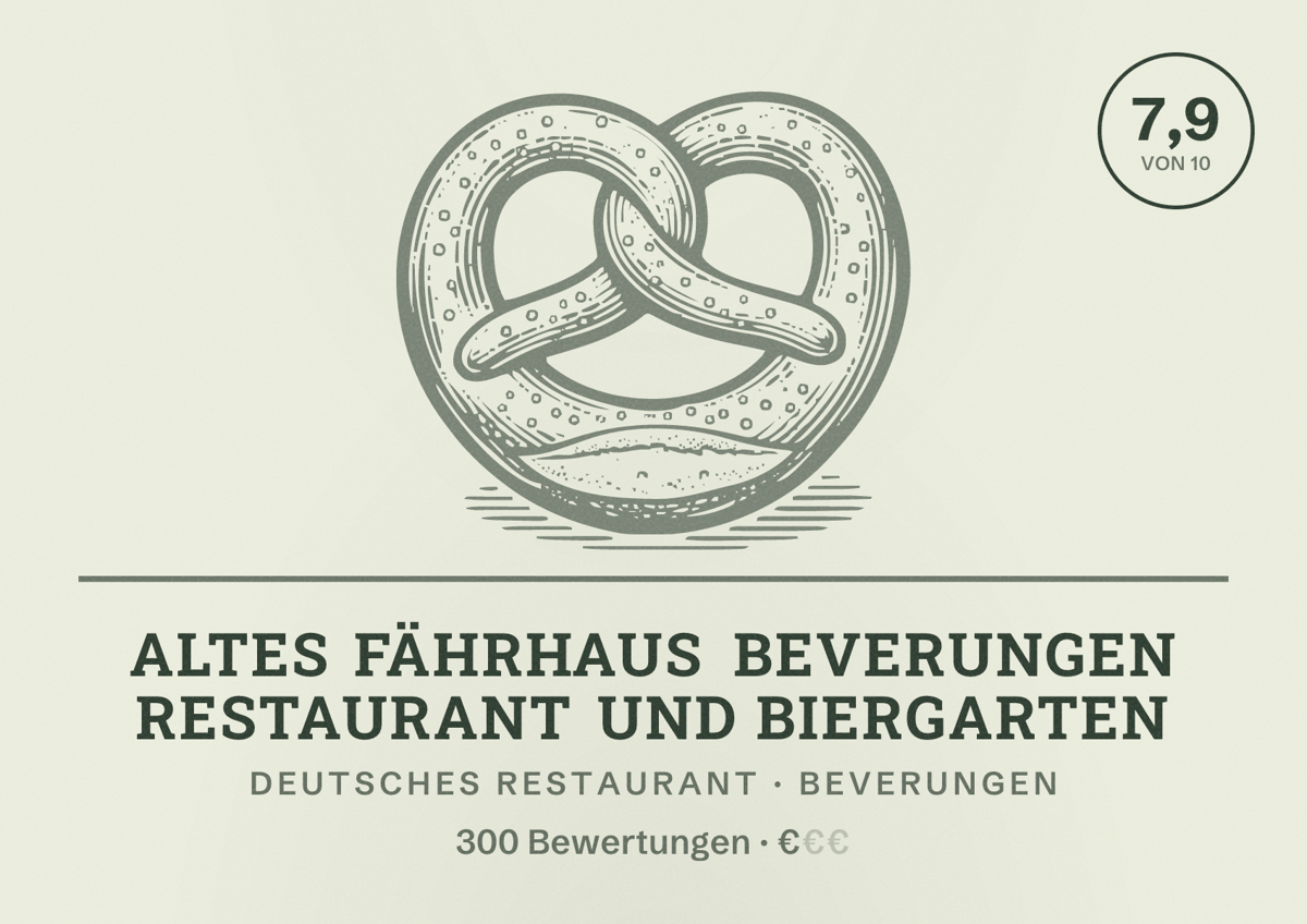 Illustriertes Poster von Altes Fährhaus Beverungen Restaurant und Biergarten, Deutsches Restaurant in Beverungen: Bewertung 7,9 von 10 aus 300 Bewertungen, Preisniveau €