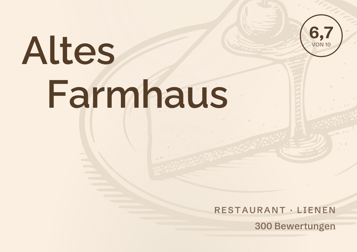 Illustriertes Poster von Altes Farmhaus, Restaurant in Lienen: Bewertung 6,7 von 10 aus 300 Bewertungen