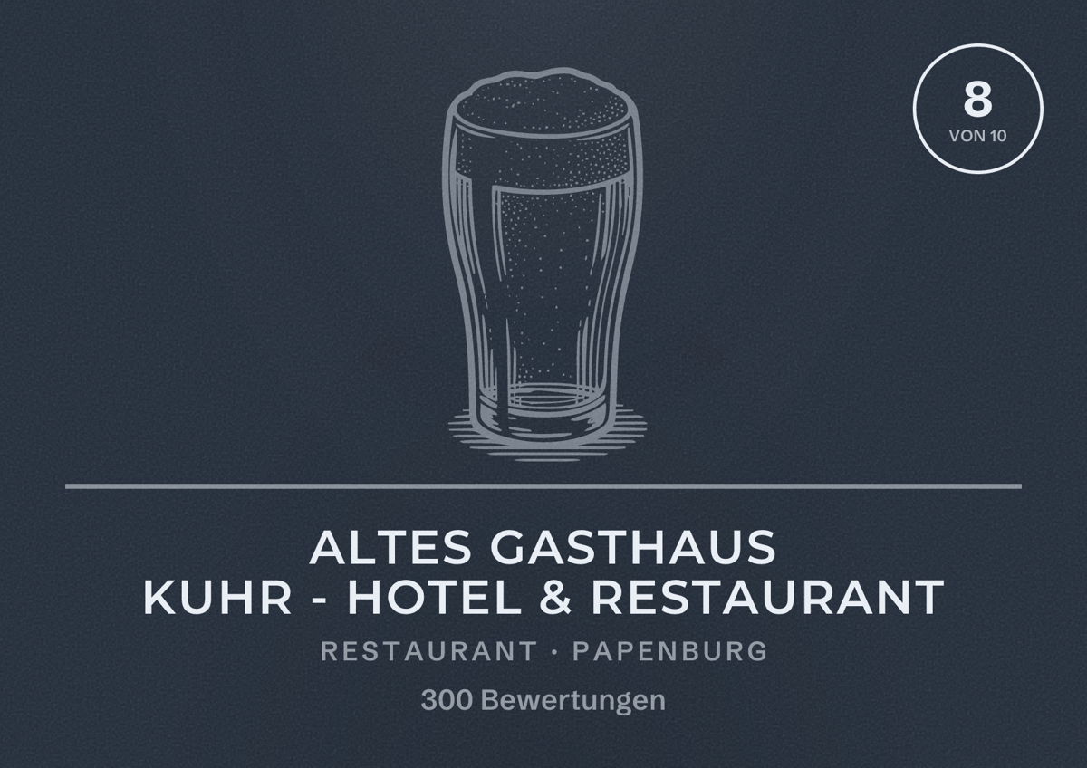 Illustriertes Poster von Altes Gasthaus Kuhr - Hotel & Restaurant, Restaurant in Papenburg: Bewertung 8 von 10 aus 300 Bewertungen