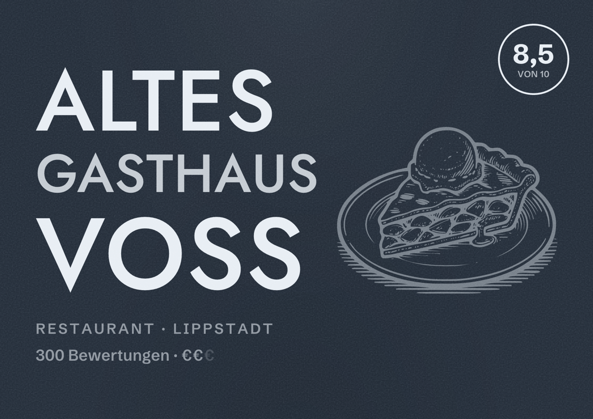 Illustriertes Poster von Altes Gasthaus Voss, Restaurant in Lippstadt: Bewertung 8,5 von 10 aus 300 Bewertungen, Preisniveau €€