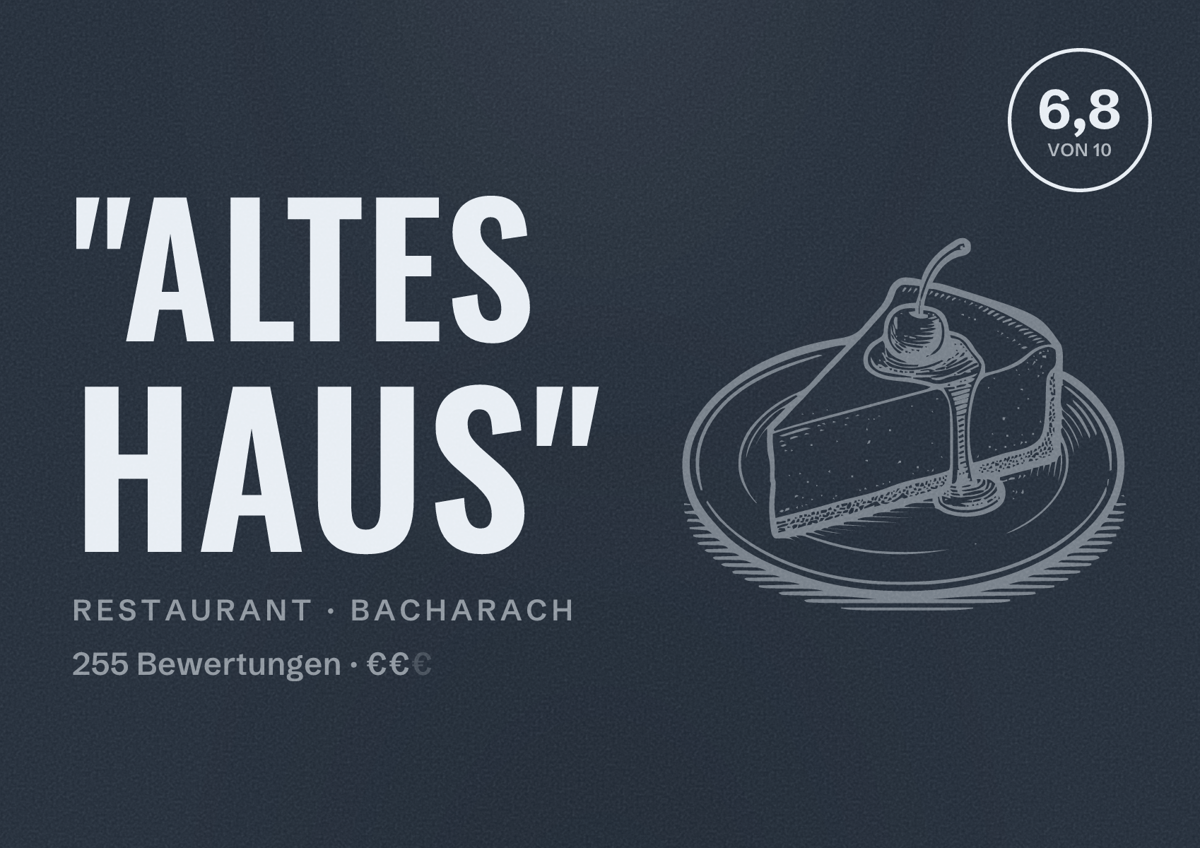 Illustriertes Poster von "Altes Haus", Restaurant in Bacharach: Bewertung 6,8 von 10 aus 255 Bewertungen, Preisniveau €€