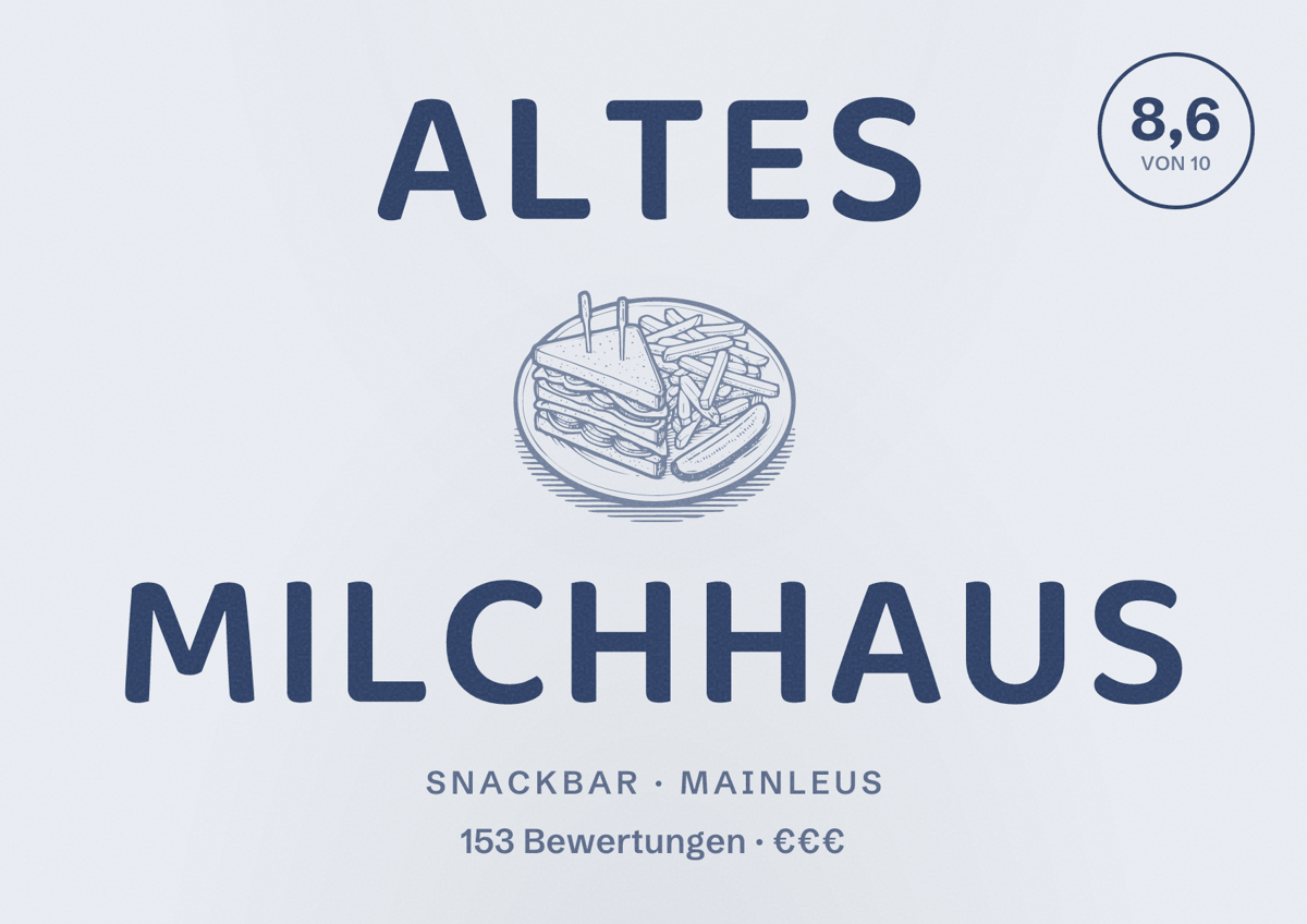 Illustriertes Poster von Altes Milchhaus, Snackbar in Mainleus: Bewertung 8,6 von 10 aus 153 Bewertungen, Preisniveau €€€
