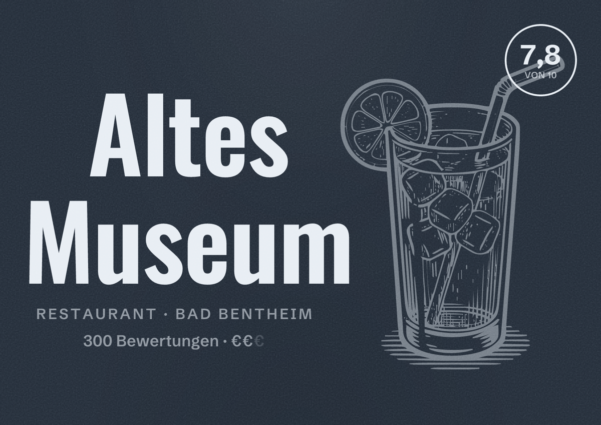 Illustriertes Poster von Altes Museum, Restaurant in Bad Bentheim: Bewertung 7,8 von 10 aus 300 Bewertungen, Preisniveau €€
