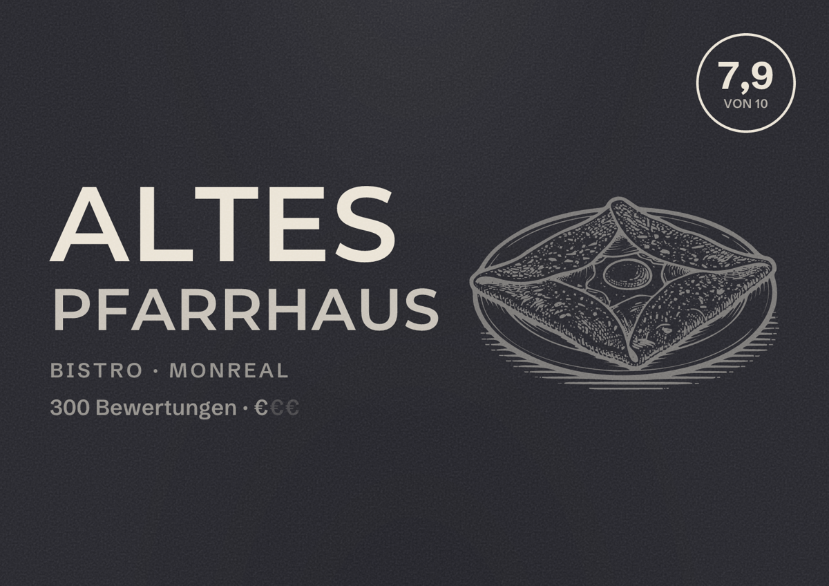 Illustriertes Poster von Altes Pfarrhaus, Bistro in Monreal: Bewertung 7,9 von 10 aus 300 Bewertungen, Preisniveau €