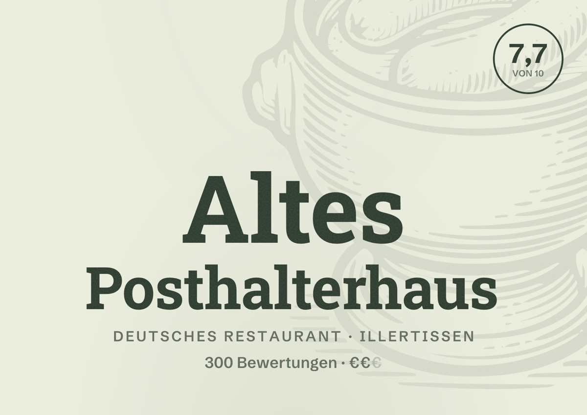 Illustriertes Poster von Altes Posthalterhaus, Deutsches Restaurant in Illertissen: Bewertung 7,7 von 10 aus 300 Bewertungen, Preisniveau €€