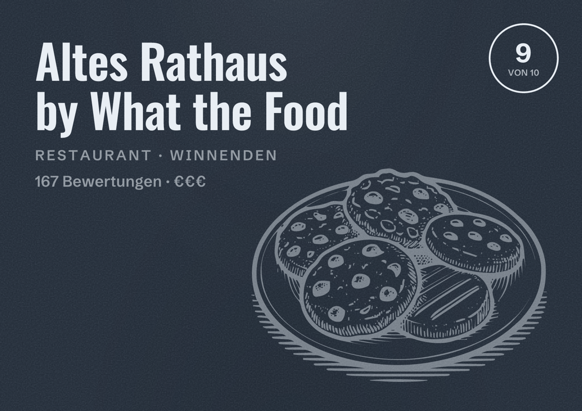 Illustriertes Poster von Altes Rathaus by What the Food, Restaurant in Winnenden: Bewertung 9 von 10 aus 167 Bewertungen, Preisniveau €€€