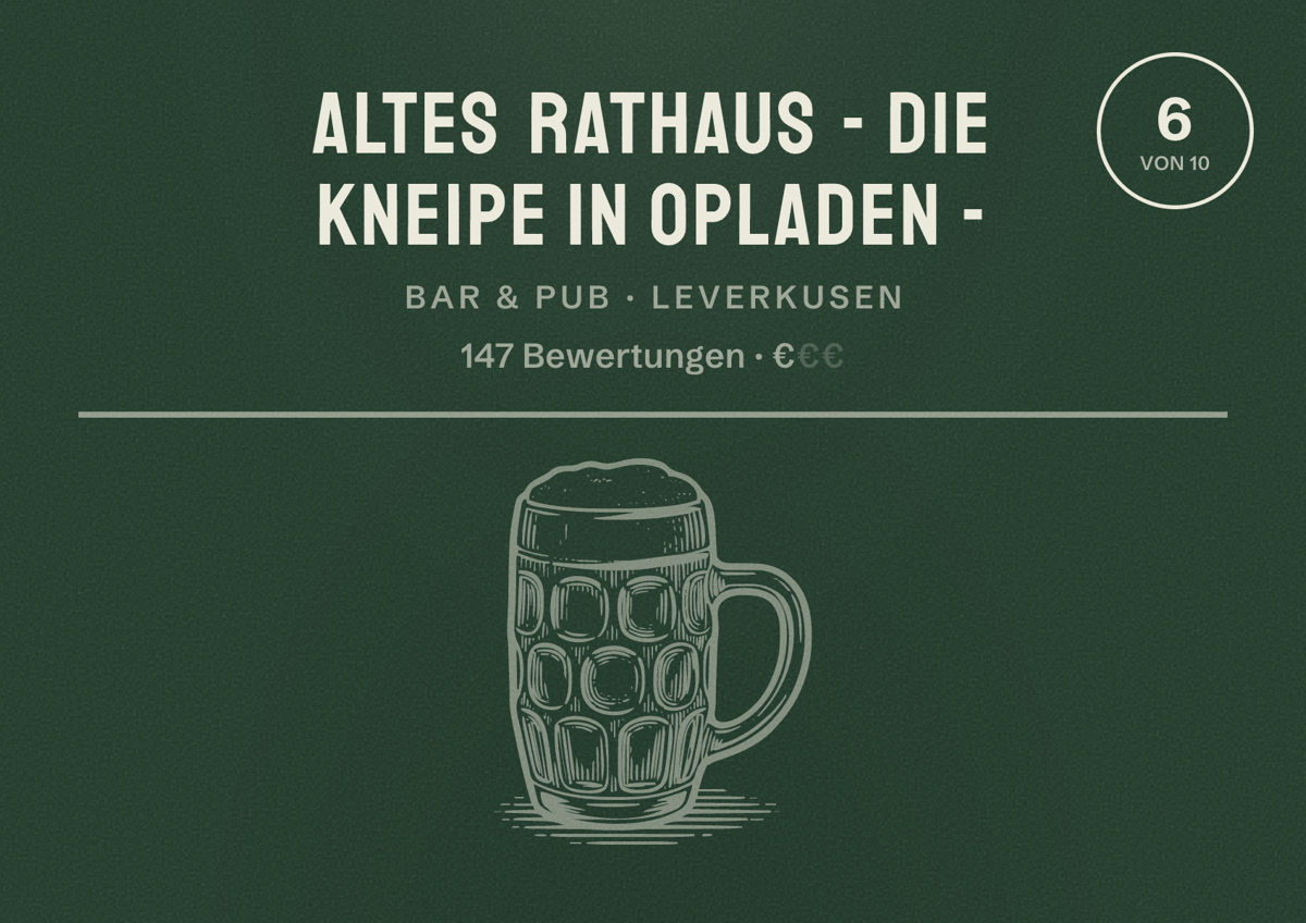 Illustriertes Poster von Altes Rathaus - Die Kneipe in Opladen -, Bar & Pub in Leverkusen: Bewertung 6 von 10 aus 147 Bewertungen, Preisniveau €