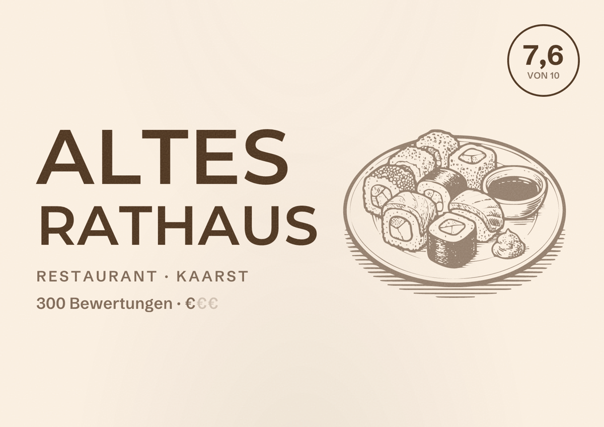 Illustriertes Poster von Altes Rathaus, Restaurant in Kaarst: Bewertung 7,6 von 10 aus 300 Bewertungen, Preisniveau €