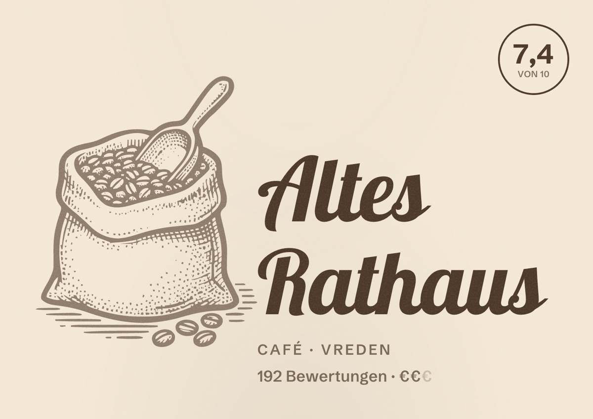 Illustriertes Poster von Altes Rathaus, Café in Vreden: Bewertung 7,4 von 10 aus 192 Bewertungen, Preisniveau €€