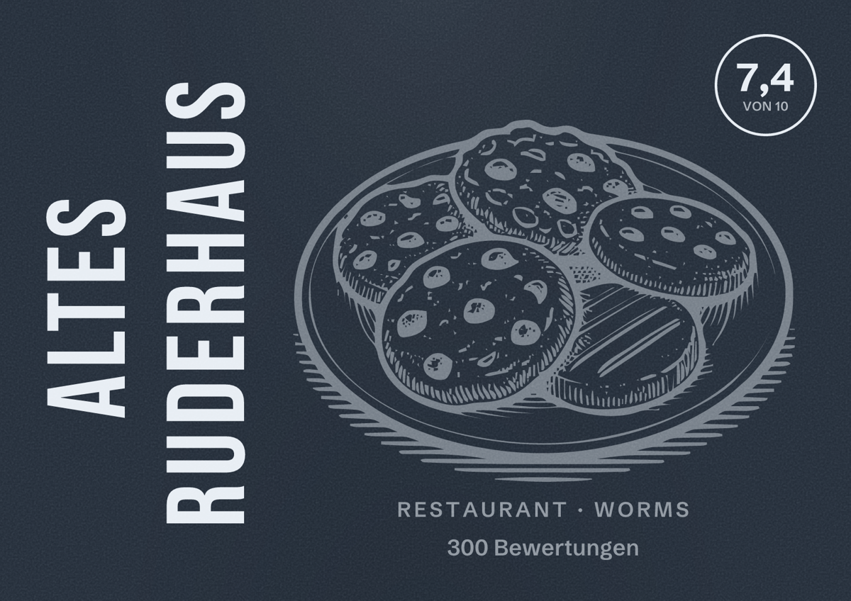 Illustriertes Poster von Altes Ruderhaus, Restaurant in Worms: Bewertung 7,4 von 10 aus 300 Bewertungen