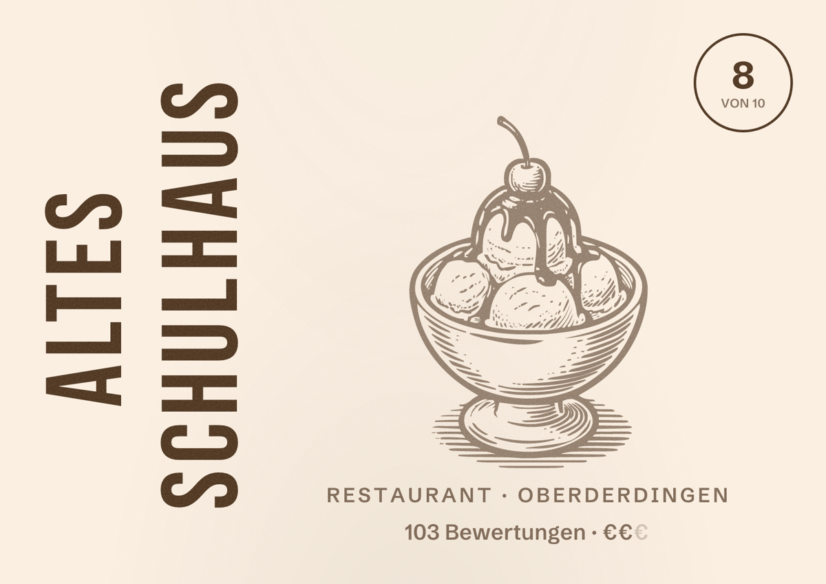 Illustriertes Poster von Altes Schulhaus, Restaurant in Oberderdingen: Bewertung 8 von 10 aus 103 Bewertungen, Preisniveau €€