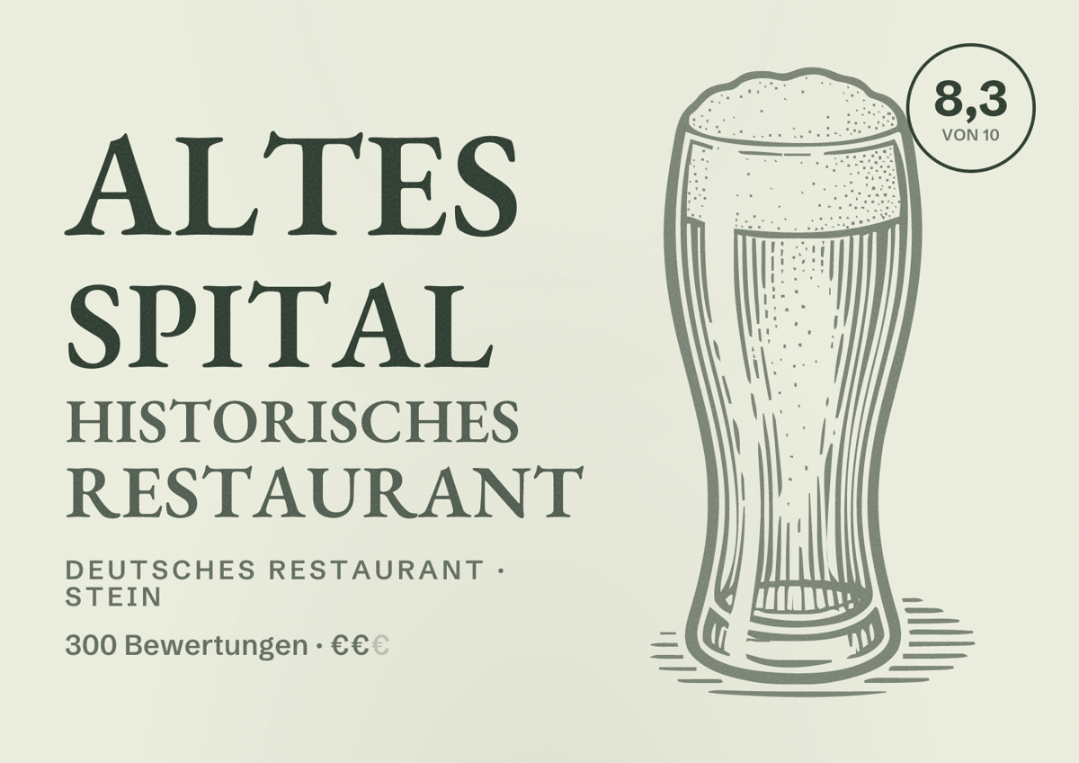 Illustriertes Poster von Altes Spital Historisches Restaurant, Deutsches Restaurant in Stein: Bewertung 8,3 von 10 aus 300 Bewertungen, Preisniveau €€