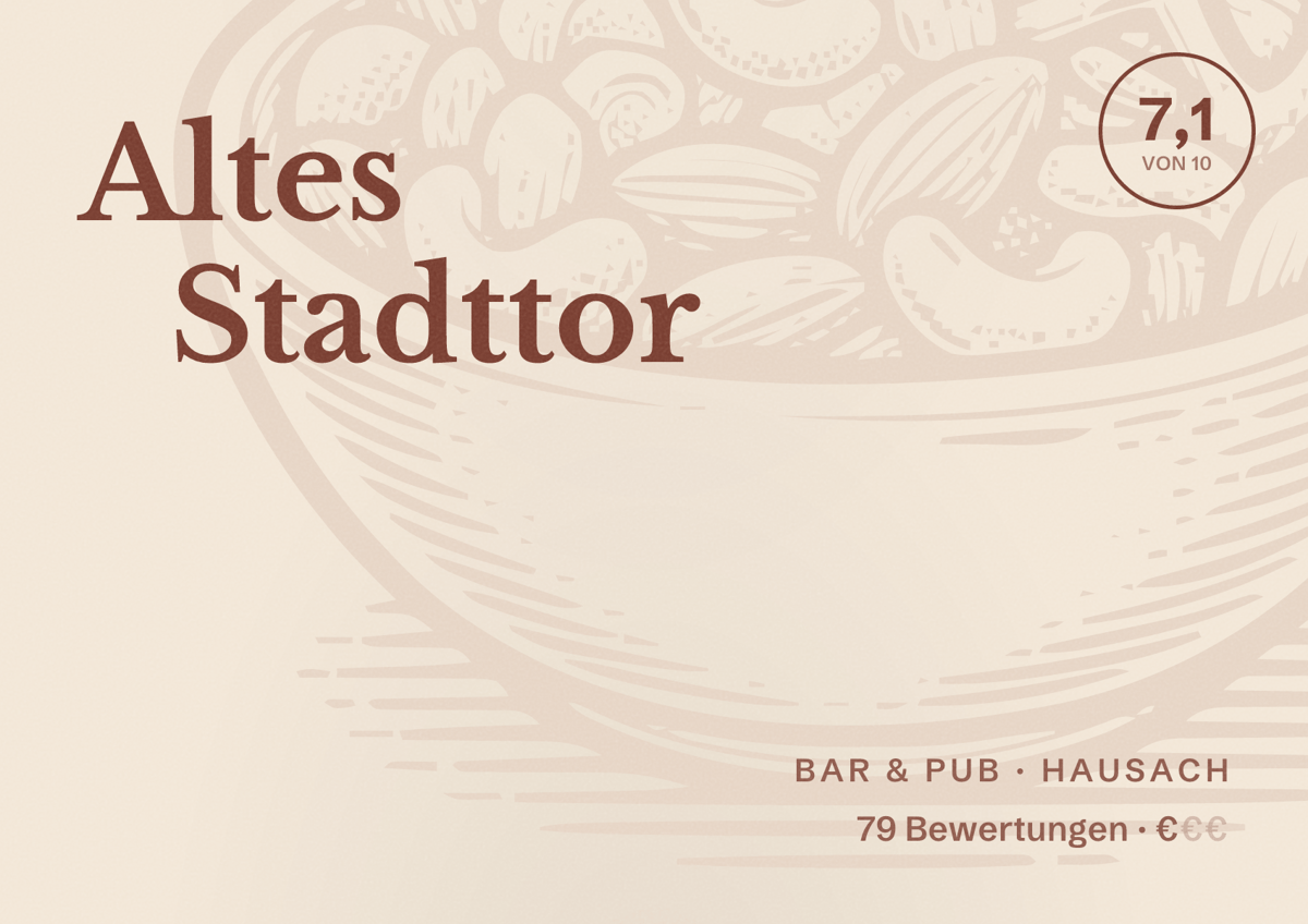 Illustriertes Poster von Altes Stadttor, Bar & Pub in Hausach: Bewertung 7,1 von 10 aus 79 Bewertungen, Preisniveau €