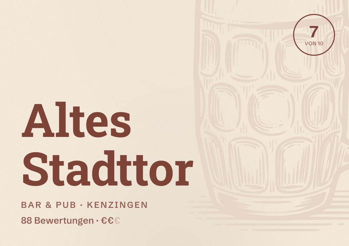 Illustriertes Poster von Altes Stadttor, Bar & Pub in Kenzingen: Bewertung 7 von 10 aus 88 Bewertungen, Preisniveau €€