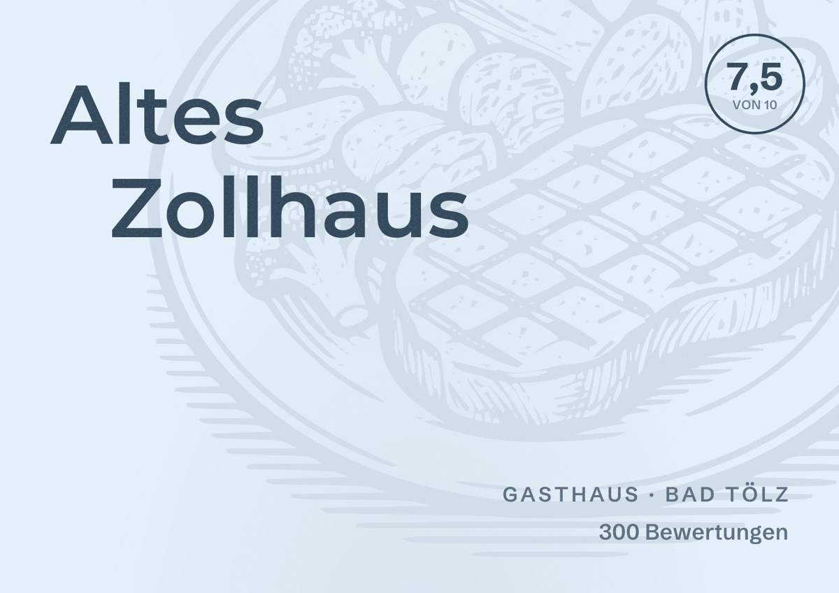 Illustriertes Poster von Altes Zollhaus, Gasthaus in Bad Tölz: Bewertung 7,5 von 10 aus 300 Bewertungen