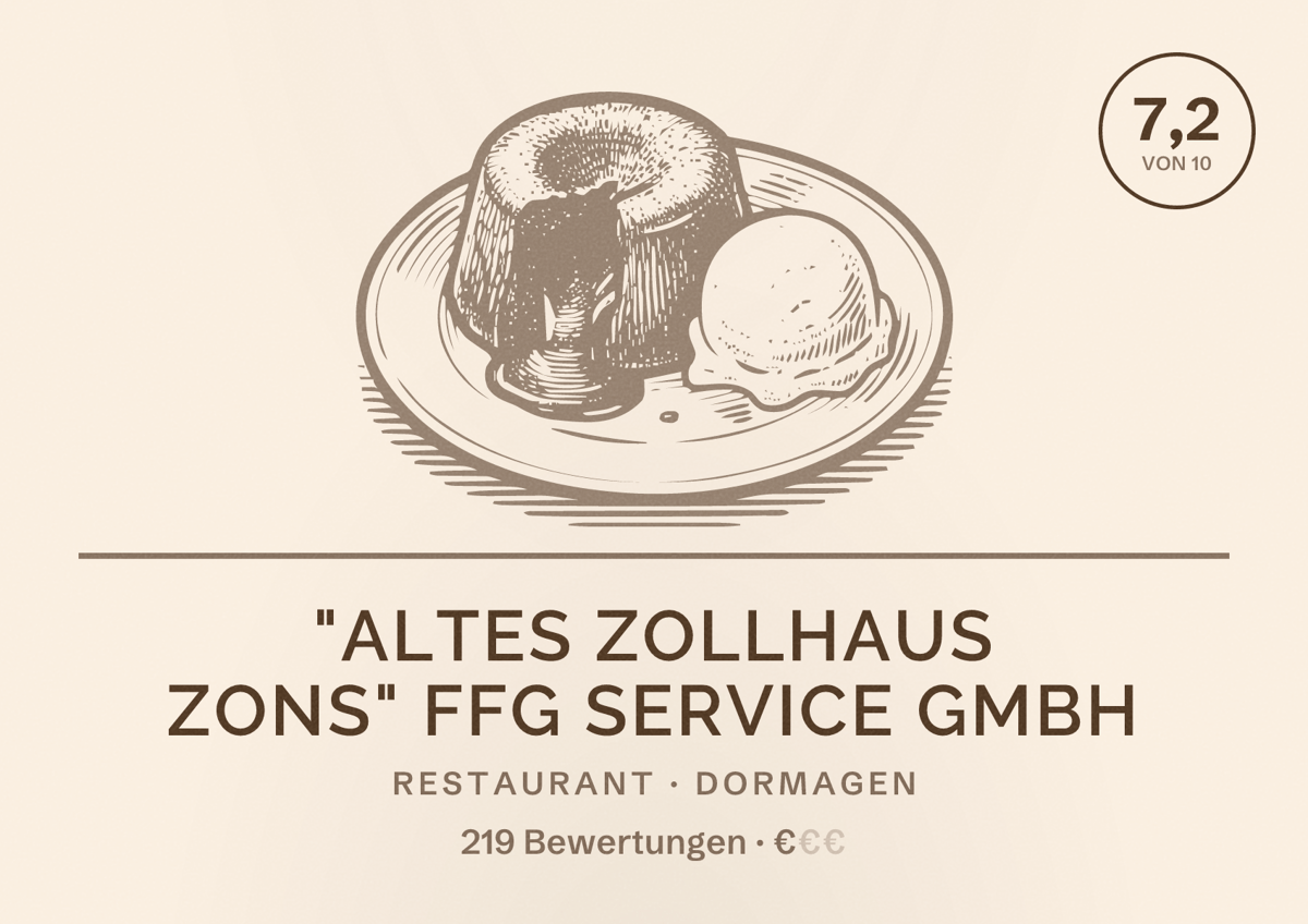 Illustriertes Poster von "Altes Zollhaus Zons" FFG Service GmbH, Restaurant in Dormagen: Bewertung 7,2 von 10 aus 219 Bewertungen, Preisniveau €