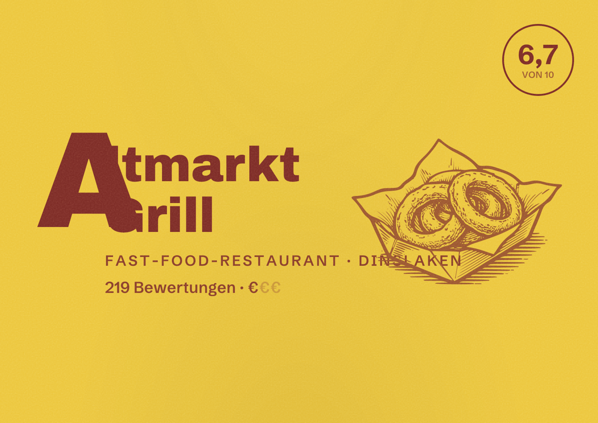 Illustriertes Poster von Altmarkt Grill, Fast-Food-Restaurant in Dinslaken: Bewertung 6,7 von 10 aus 219 Bewertungen, Preisniveau €