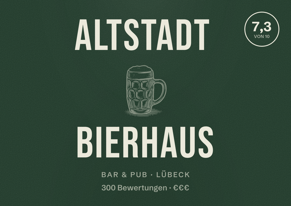 Illustriertes Poster von Altstadt Bierhaus, Bar & Pub in Lübeck: Bewertung 7,3 von 10 aus 300 Bewertungen, Preisniveau €€€