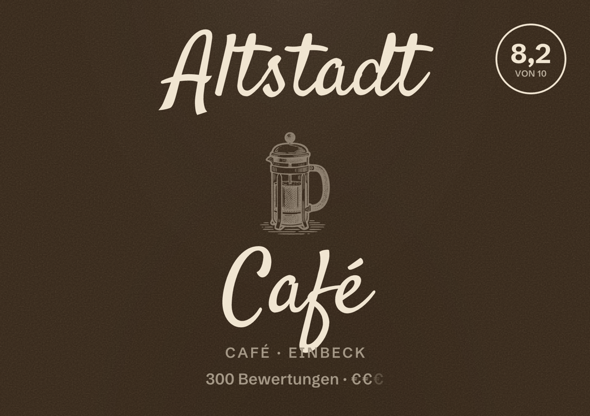 Illustriertes Poster von Altstadt Café, Café in Einbeck: Bewertung 8,2 von 10 aus 300 Bewertungen, Preisniveau €€