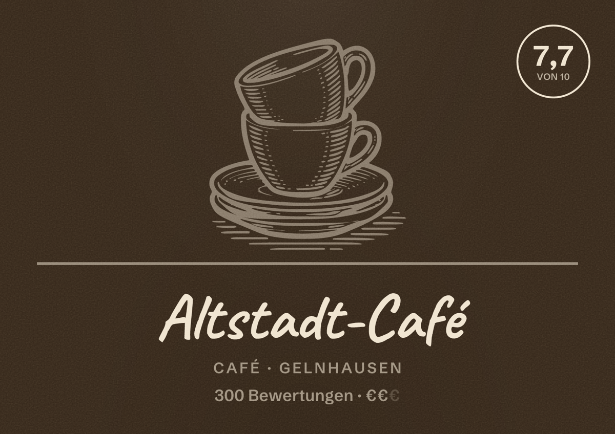 Illustriertes Poster von Altstadt-Café, Café in Gelnhausen: Bewertung 7,7 von 10 aus 300 Bewertungen, Preisniveau €€