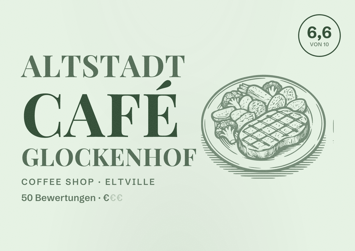 Illustriertes Poster von Altstadt Café Glockenhof, Coffee Shop in Eltville: Bewertung 6,6 von 10 aus 50 Bewertungen, Preisniveau €