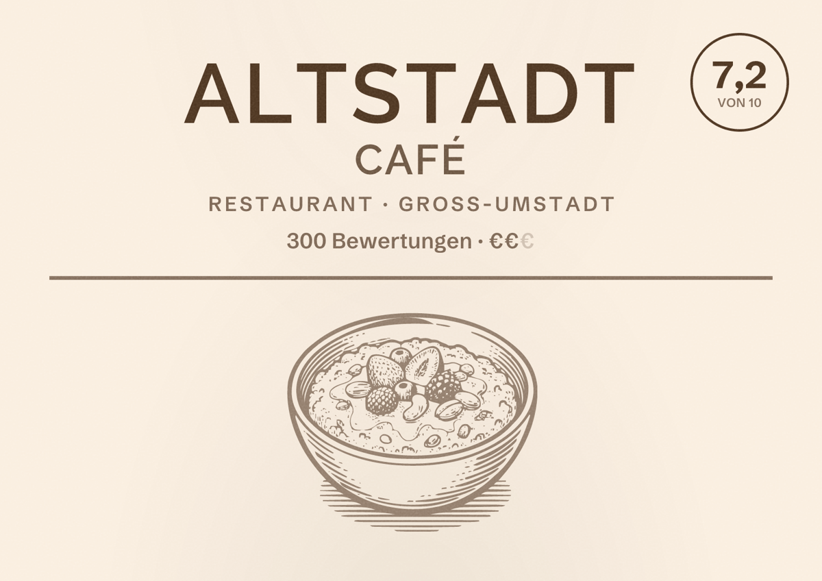 Illustriertes Poster von Altstadt Café, Restaurant in Groß-Umstadt: Bewertung 7,2 von 10 aus 300 Bewertungen, Preisniveau €€