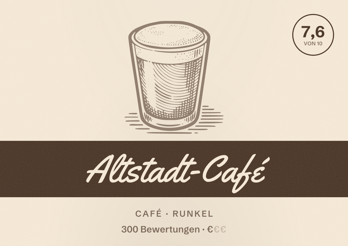 Illustriertes Poster von Altstadt-Café, Café in Runkel: Bewertung 7,6 von 10 aus 300 Bewertungen, Preisniveau €