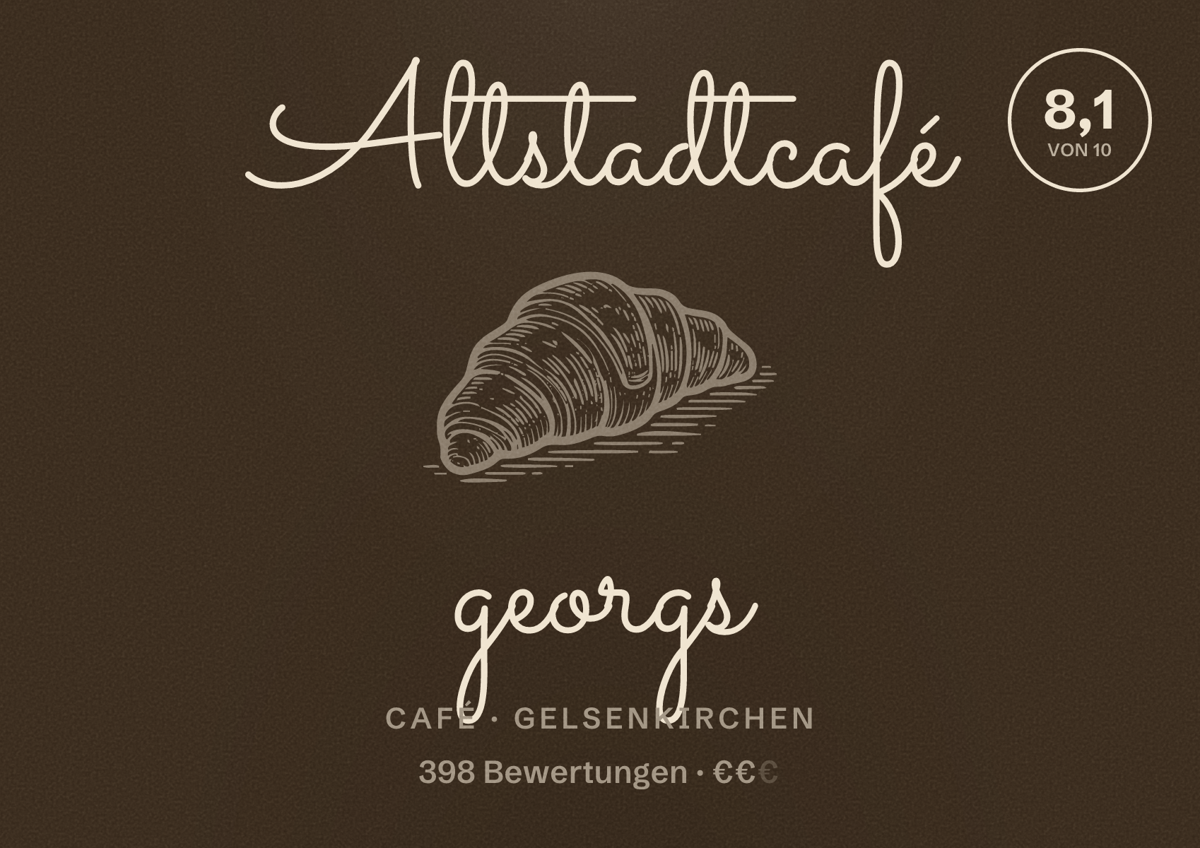 Illustriertes Poster von Altstadtcafé georgs, Café in Gelsenkirchen: Gästebewertung 8,1 von 10 aus 398 Bewertungen