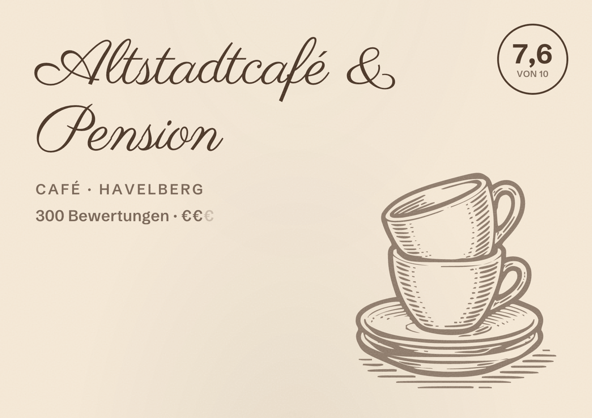 Illustriertes Poster von Altstadtcafé & Pension, Café in Havelberg: Bewertung 7,6 von 10 aus 300 Bewertungen, Preisniveau €€