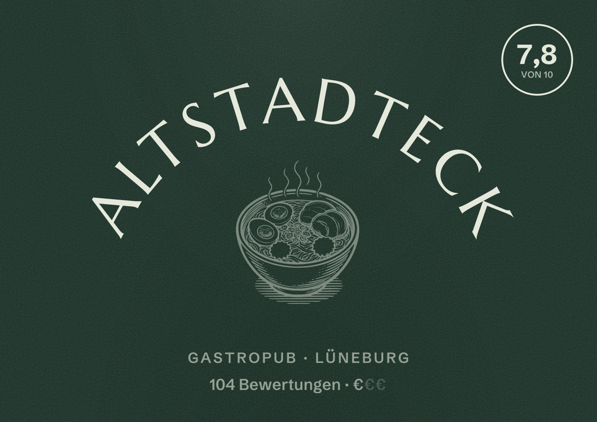 Illustriertes Poster von Altstadteck, Gastropub in Lüneburg: Bewertung 7,8 von 10 aus 104 Bewertungen, Preisniveau €