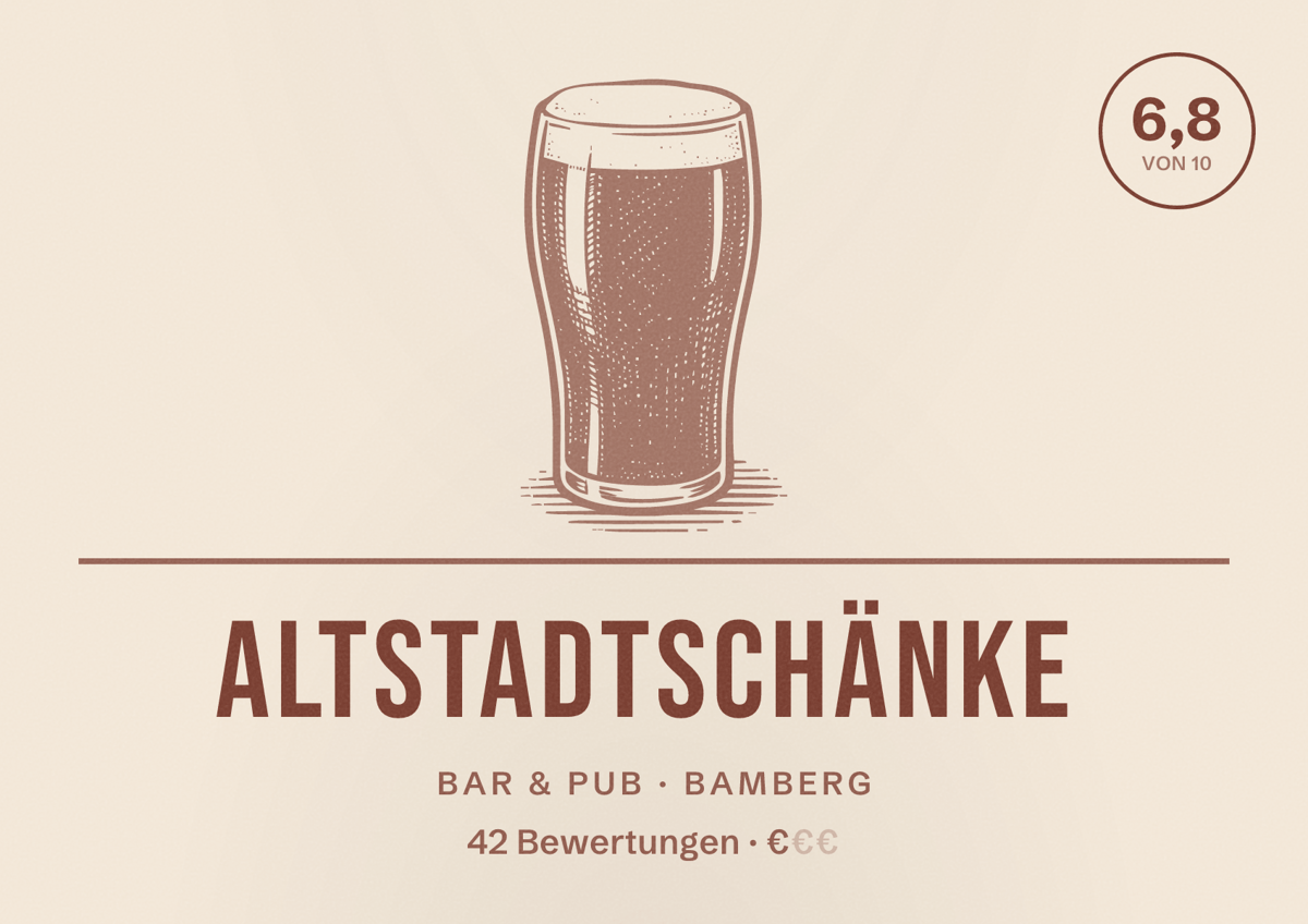 Illustriertes Poster von Altstadtschänke, Bar & Pub in Bamberg: Bewertung 6,8 von 10 aus 42 Bewertungen, Preisniveau €