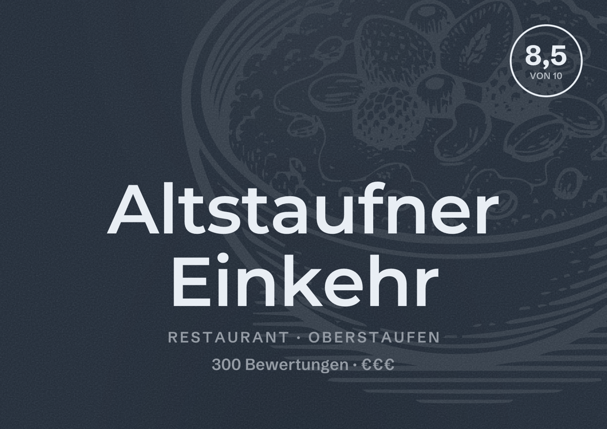 Illustriertes Poster von Altstaufner Einkehr, Restaurant in Oberstaufen: Bewertung 8,5 von 10 aus 300 Bewertungen, Preisniveau €€€