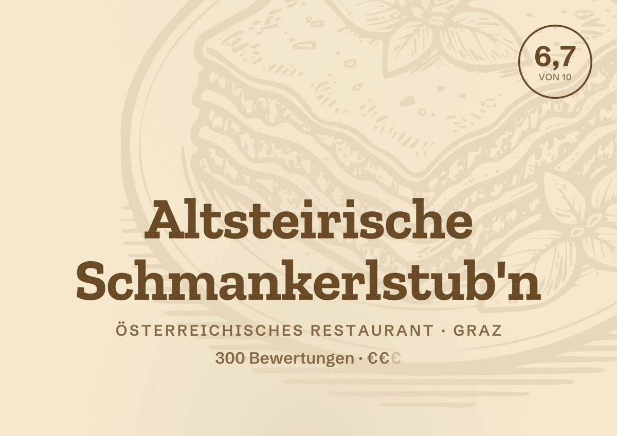 Illustriertes Poster von Altsteirische Schmankerlstub'n, Österreichisches Restaurant in Graz: Bewertung 6,7 von 10 aus 300 Bewertungen, Preisniveau €€