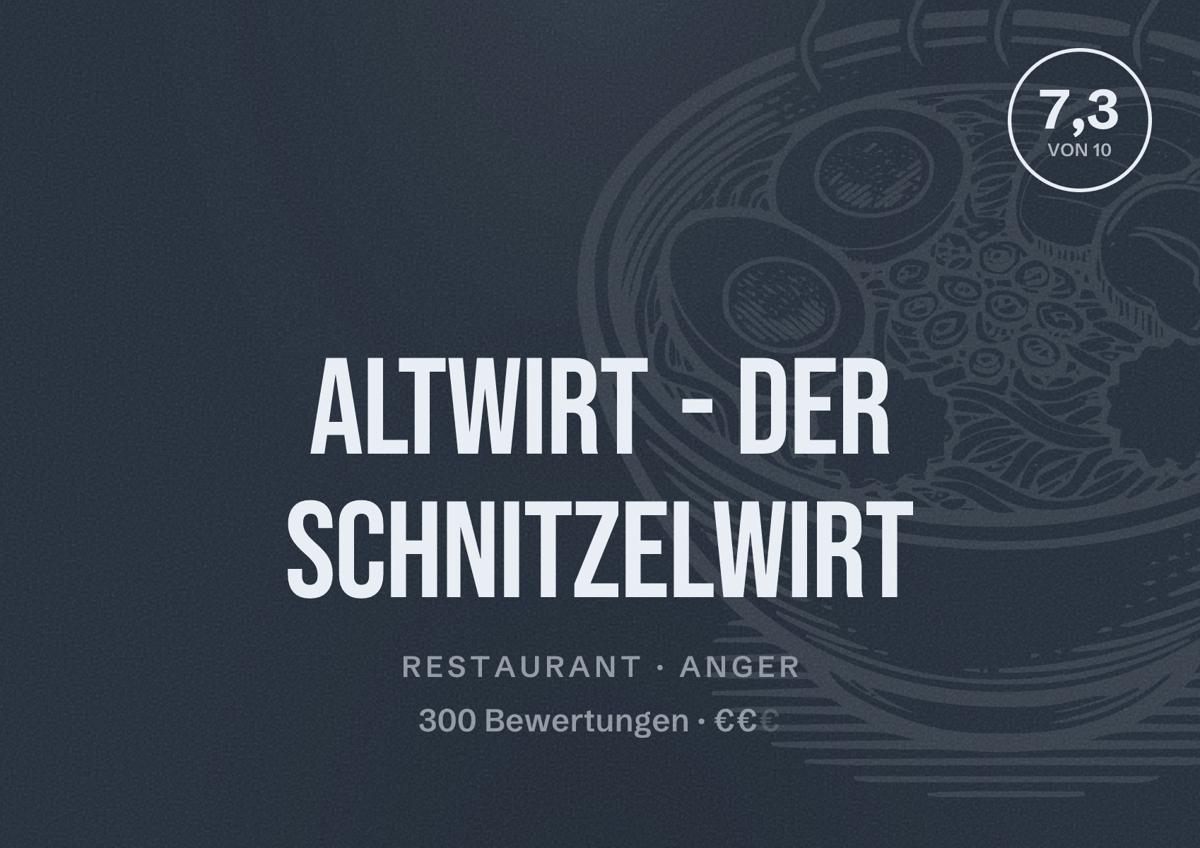 Illustriertes Poster von Altwirt - Der Schnitzelwirt, Restaurant in Anger: Bewertung 7,3 von 10 aus 300 Bewertungen, Preisniveau €€