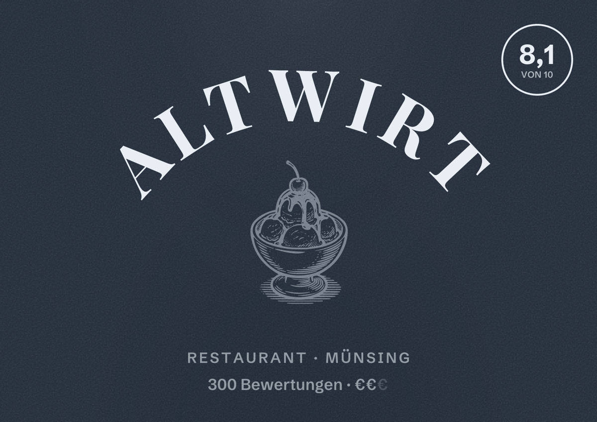 Illustriertes Poster von Altwirt, Restaurant in Münsing: Bewertung 8,1 von 10 aus 300 Bewertungen, Preisniveau €€