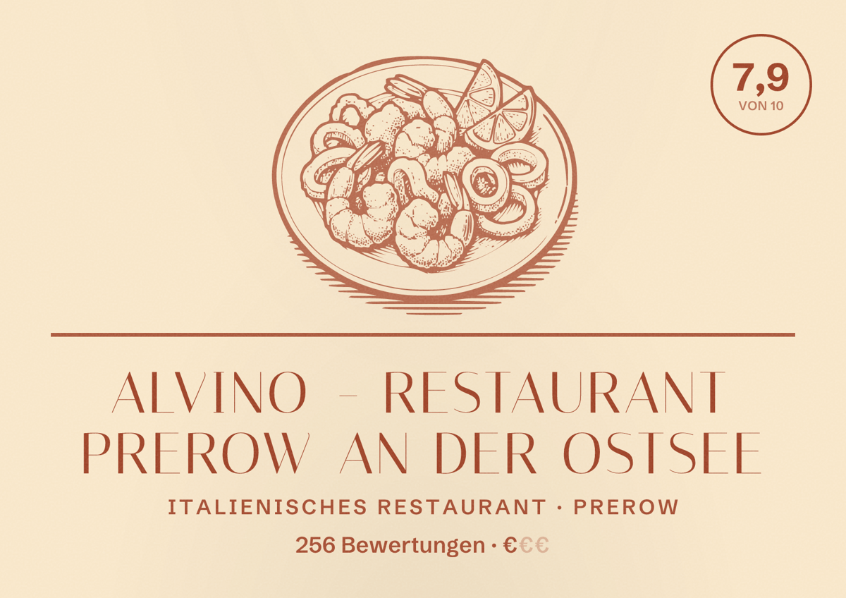 Illustriertes Poster von alVino - Restaurant Prerow an der Ostsee, Italienisches Restaurant in Prerow: Bewertung 7,9 von 10 aus 256 Bewertungen, Preisniveau €