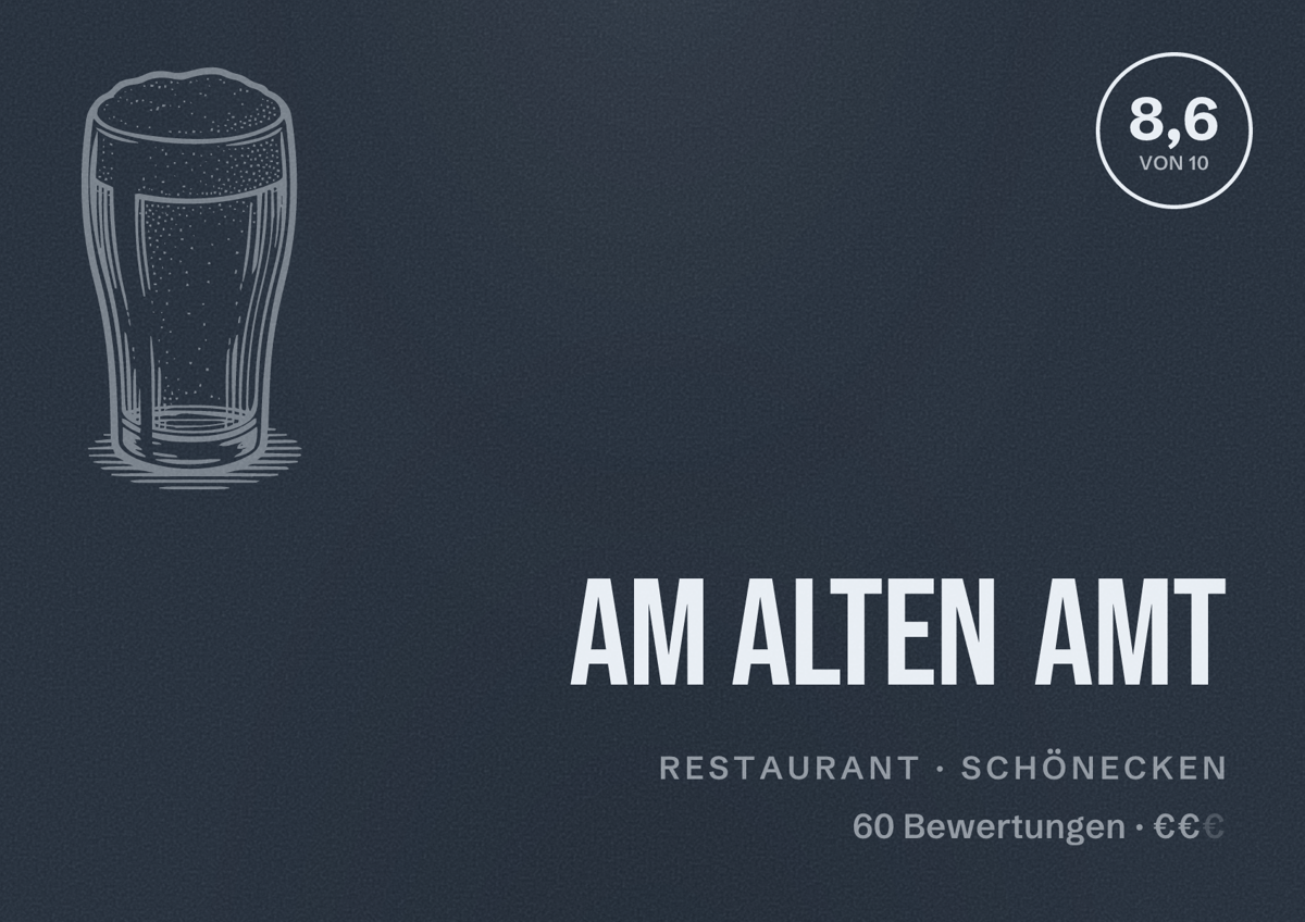 Illustriertes Poster von Am alten Amt, Restaurant in Schönecken: Bewertung 8,6 von 10 aus 60 Bewertungen, Preisniveau €€
