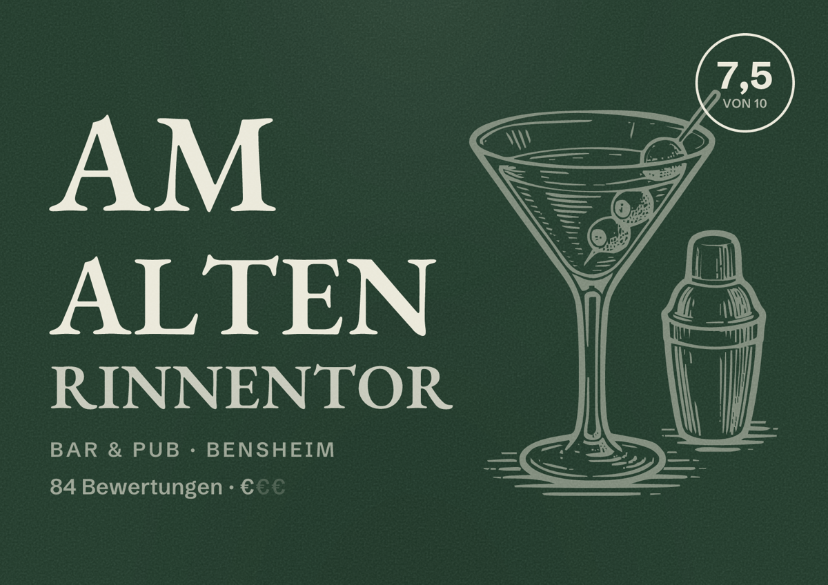 Illustriertes Poster von Am alten Rinnentor, Bar & Pub in Bensheim: Bewertung 7,5 von 10 aus 84 Bewertungen, Preisniveau €