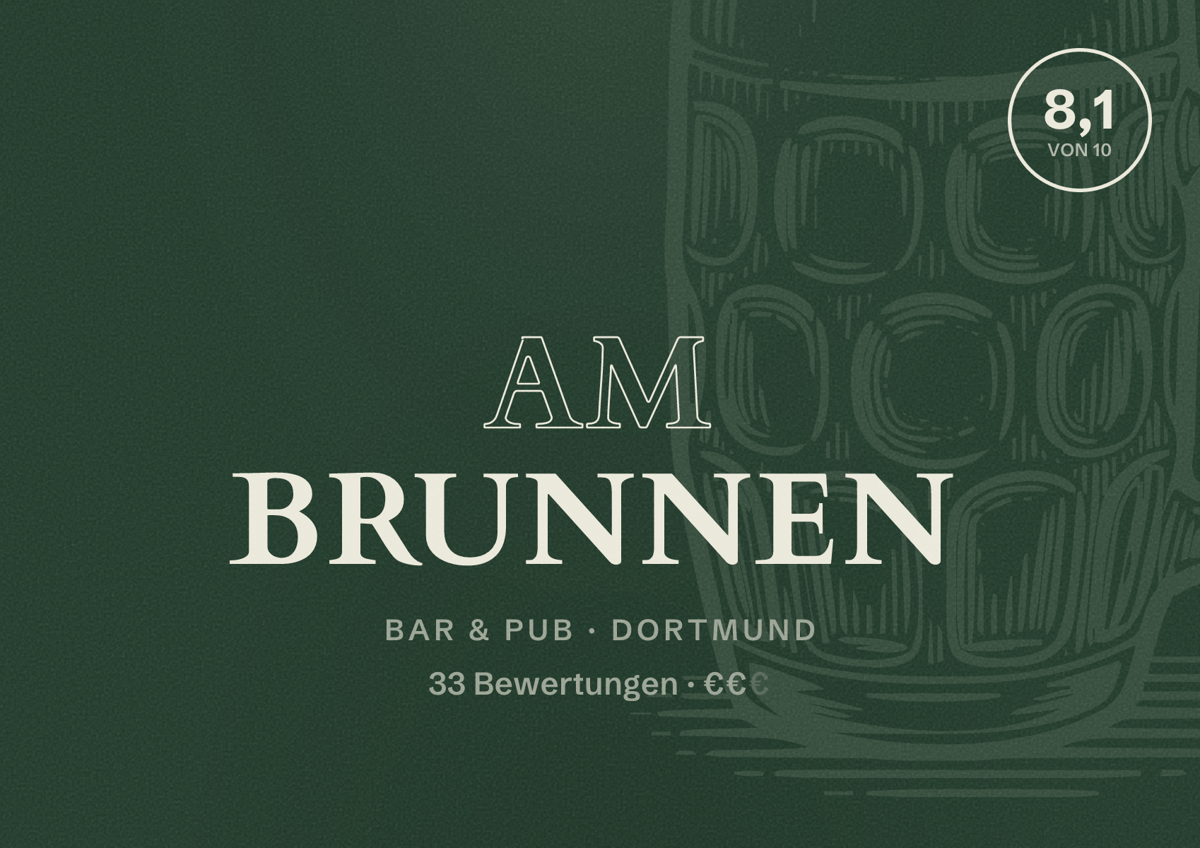 Illustriertes Poster von Am Brunnen, Bar & Pub in Dortmund: Bewertung 8,1 von 10 aus 33 Bewertungen, Preisniveau €€