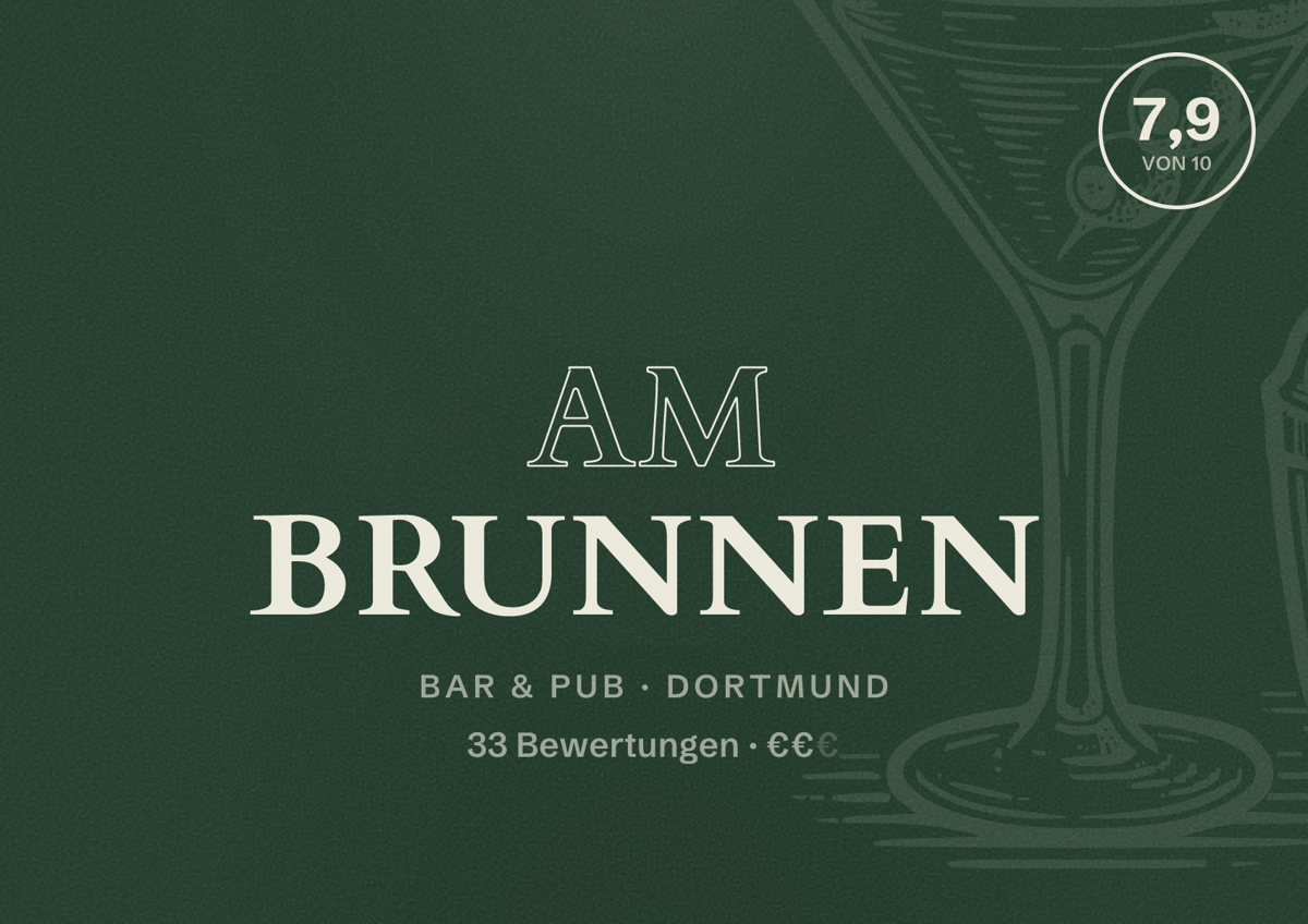 Illustriertes Poster von Am Brunnen, Bar & Pub in Dortmund: Bewertung 7,9 von 10 aus 33 Bewertungen, Preisniveau €€